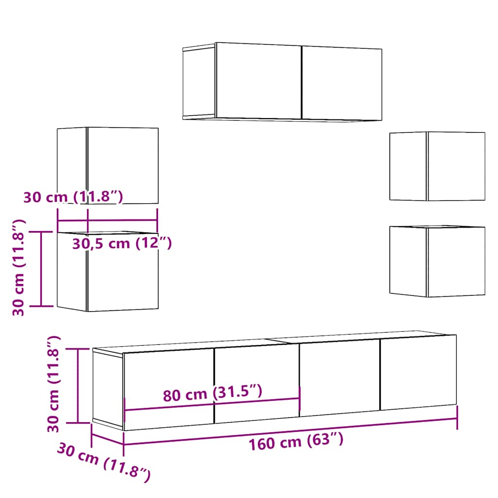 Ensemble de meuble TV mural 7 pcs vieux bois bois d'ingénierie