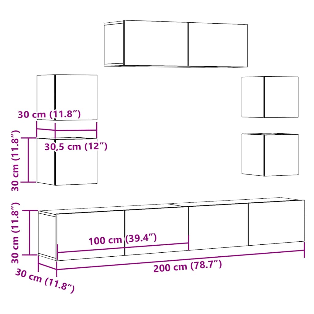 Ensemble de meuble TV mural 7 pcs vieux bois bois d'ingénierie