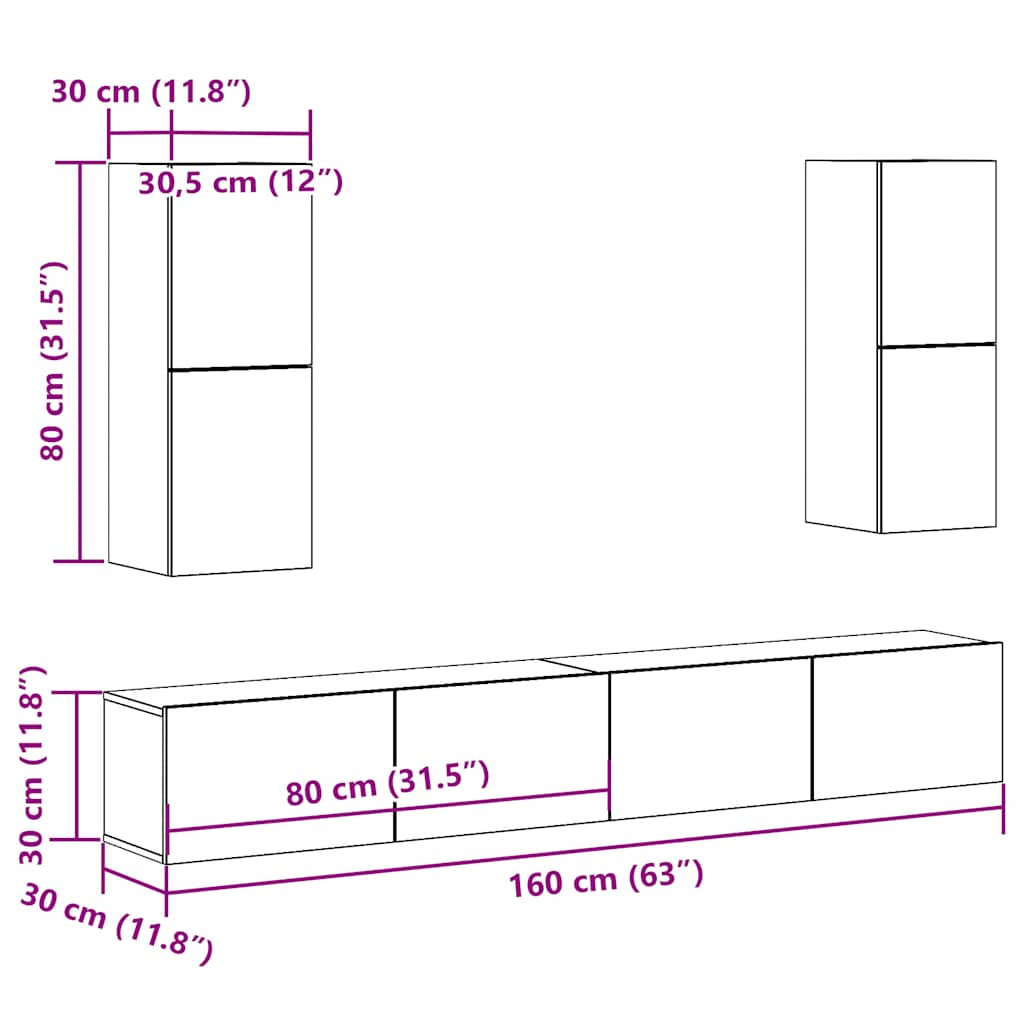 Ensemble de meuble TV mural 4 pcs chêne artisanal