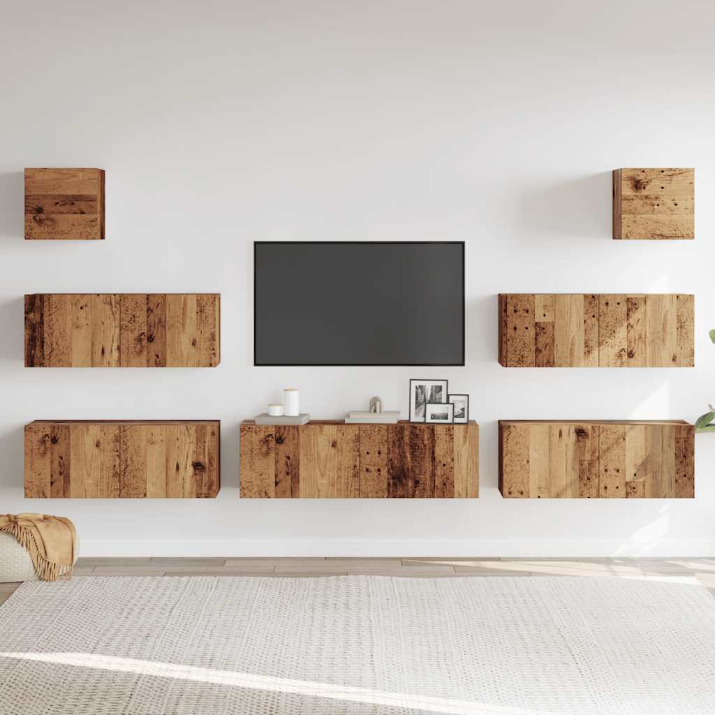 Ensemble de meuble TV mural 7 pcs vieux bois bois d'ingénierie