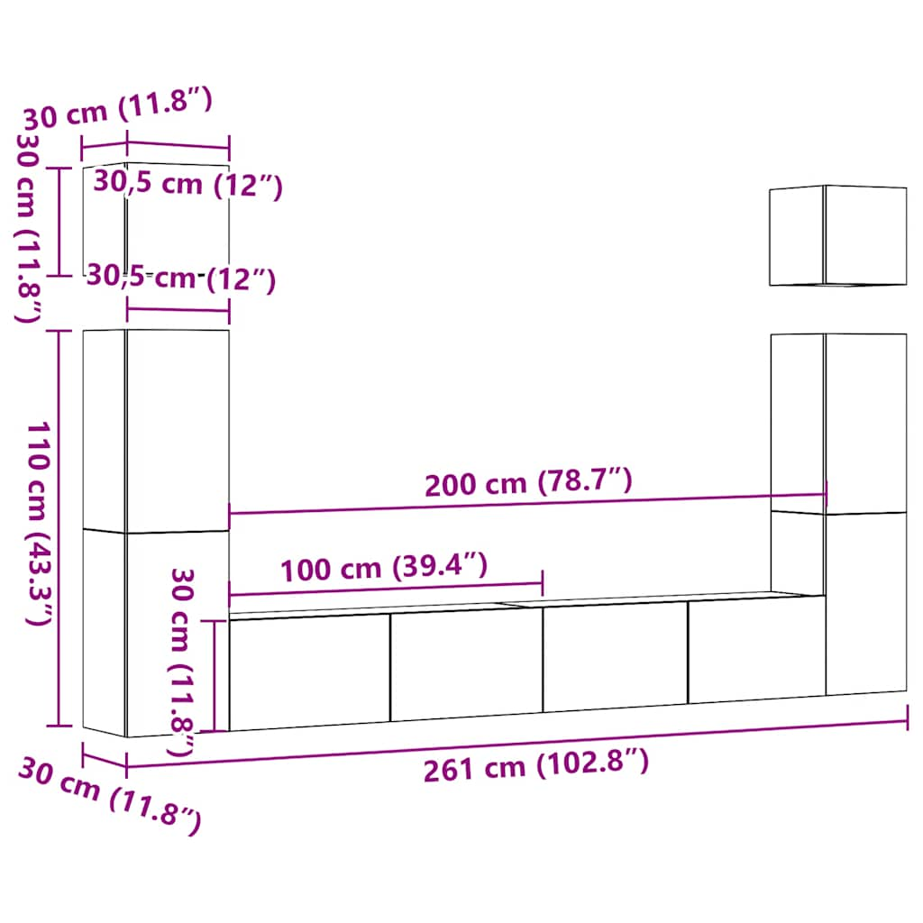 Ensemble de meuble TV mural 6 pcs vieux bois bois d'ingénierie