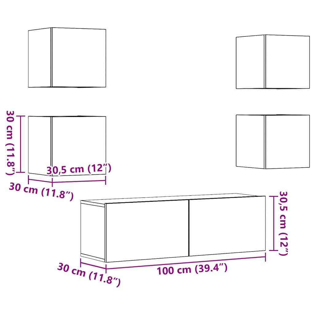 Ensemble de meuble TV mural 5 pcs vieux bois bois d'ingénierie