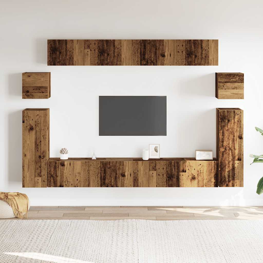 Ensemble de meuble TV mural 8 pcs vieux bois bois d'ingénierie