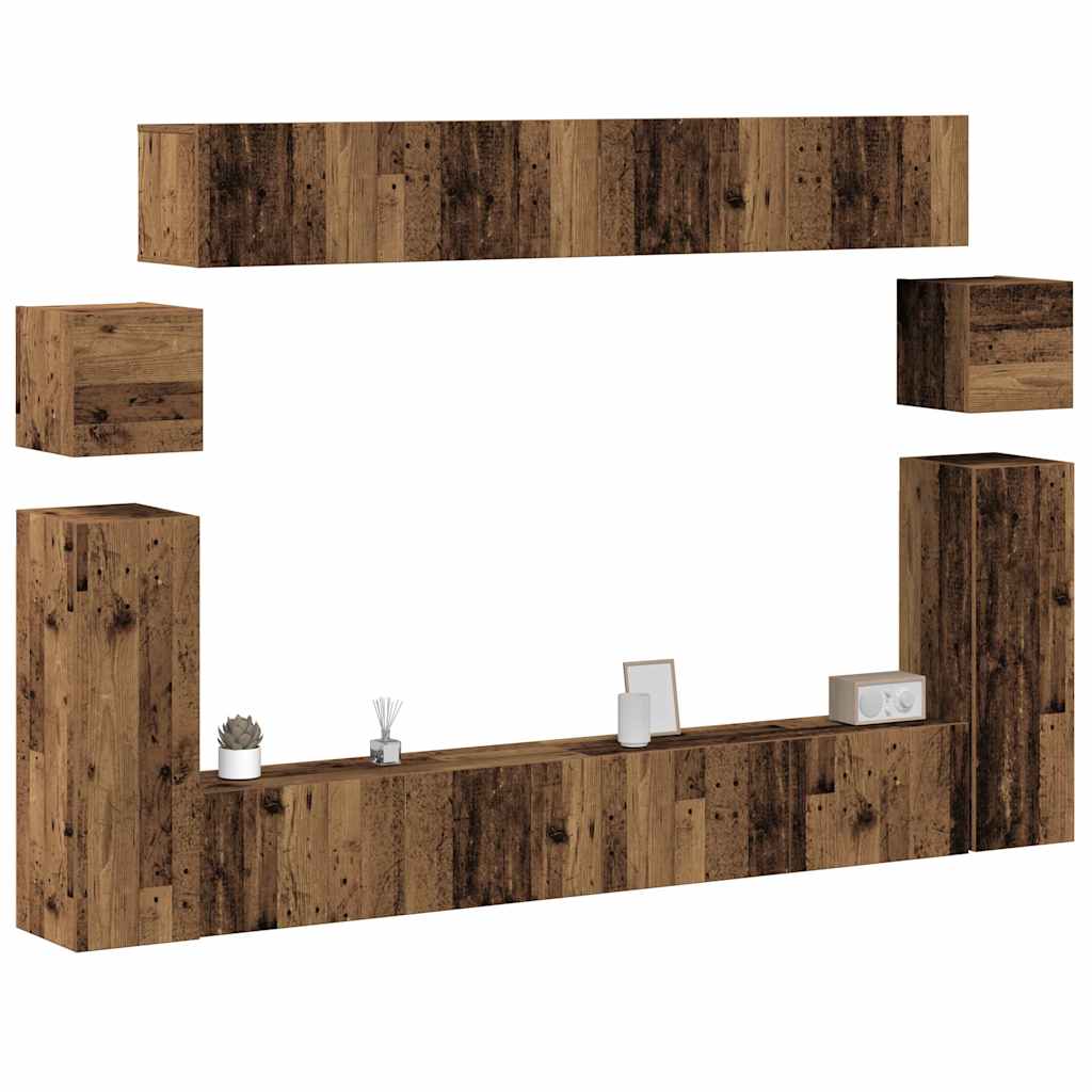 Ensemble de meuble TV mural 8 pcs vieux bois bois d'ingénierie