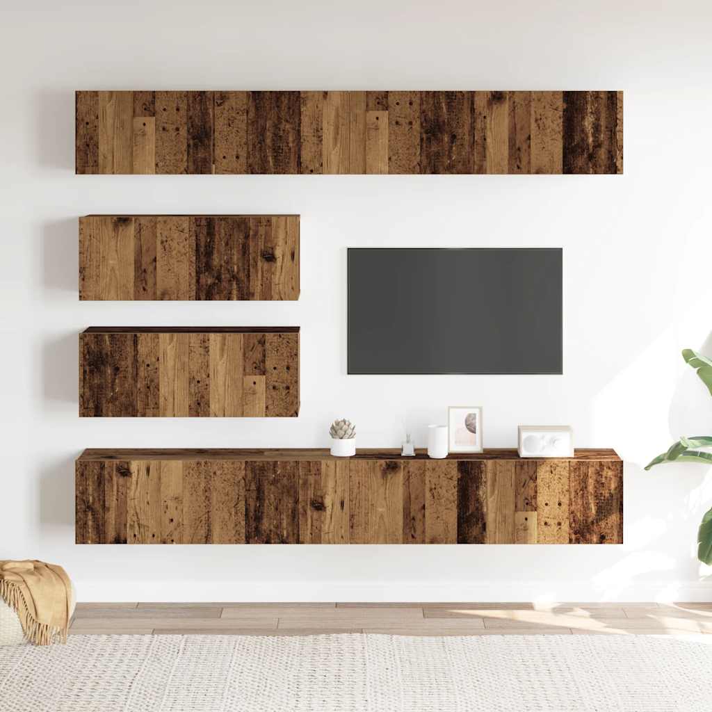 Ensemble de meuble TV mural 6 pcs vieux bois bois d'ingénierie