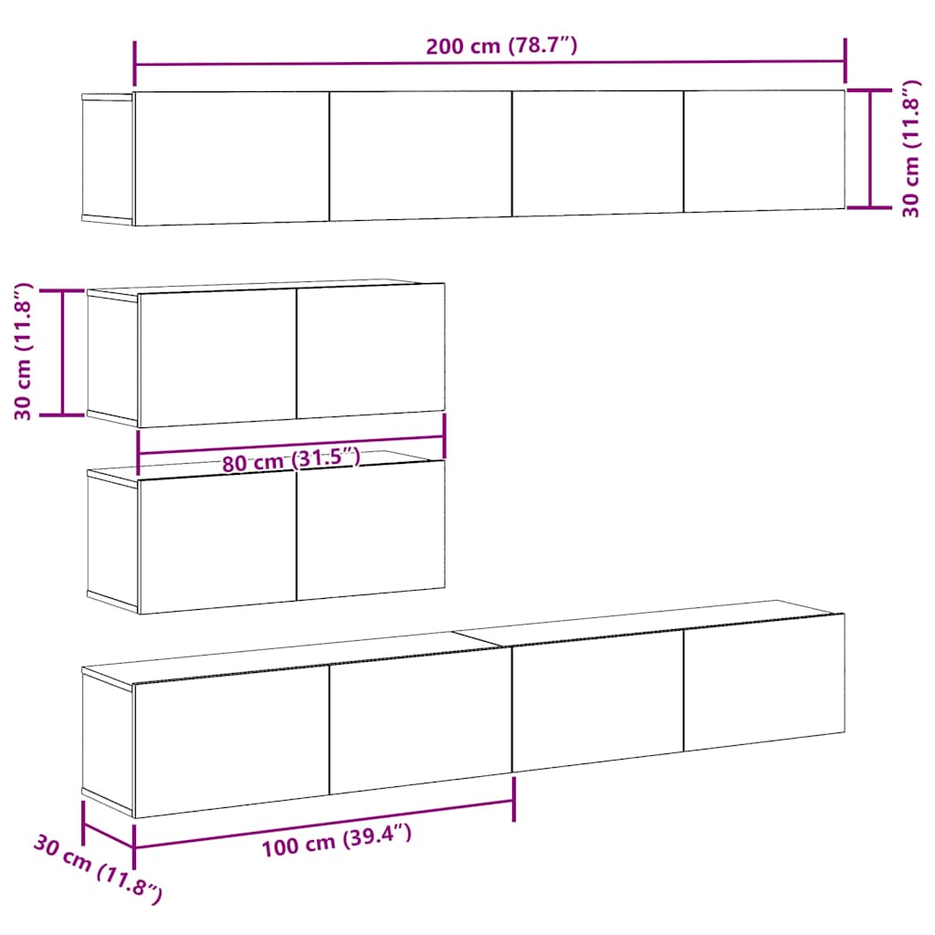 Ensemble de meuble TV mural 6 pcs vieux bois bois d'ingénierie