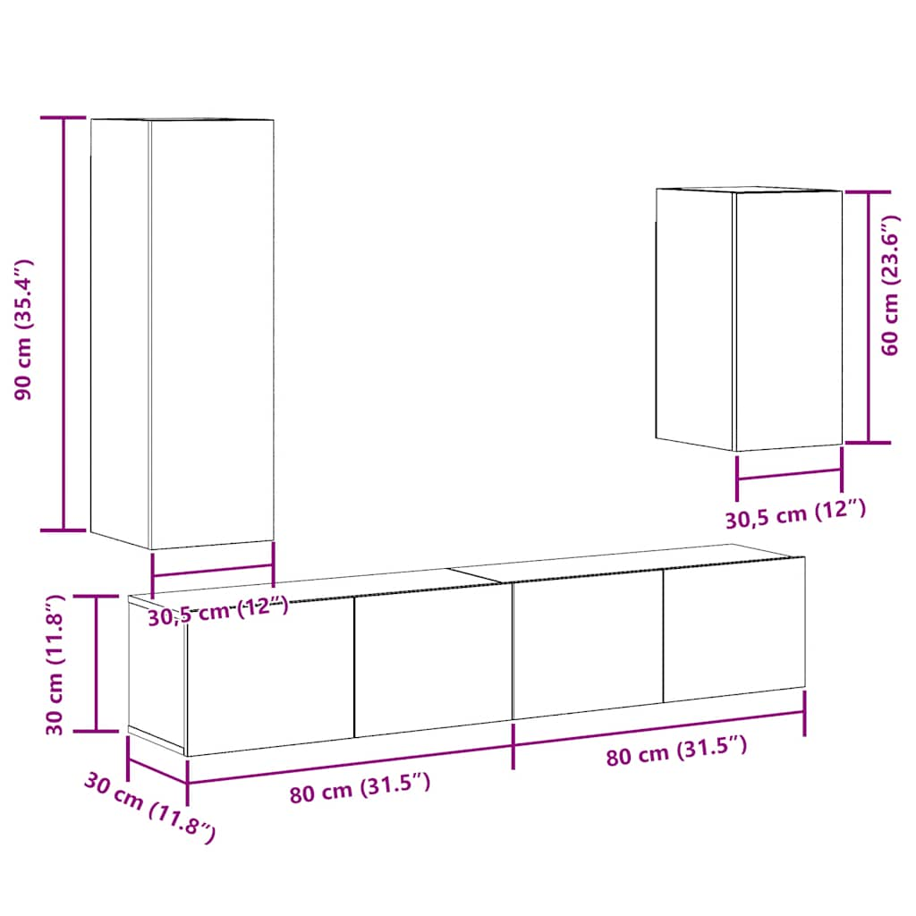 Ensemble de meuble TV mural 4 pcs chêne artisanal