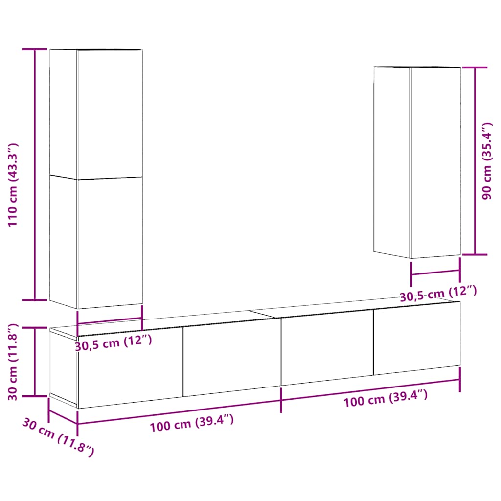 Ensemble de meuble TV mural 4 pcs vieux bois bois d'ingénierie