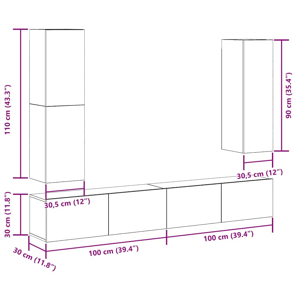 Ensemble de meuble TV mural 4 pcs chêne artisanal