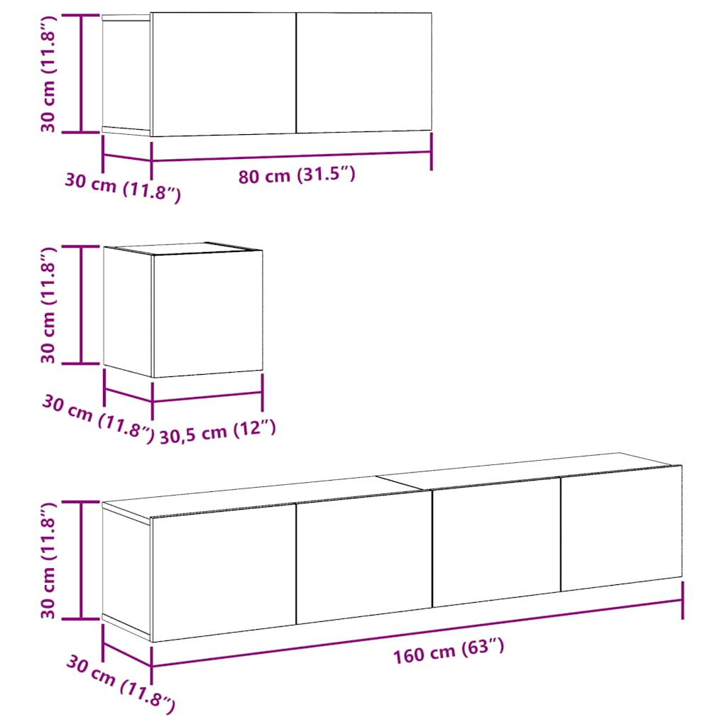 Ensemble de meuble TV mural 4 pcs vieux bois bois d'ingénierie