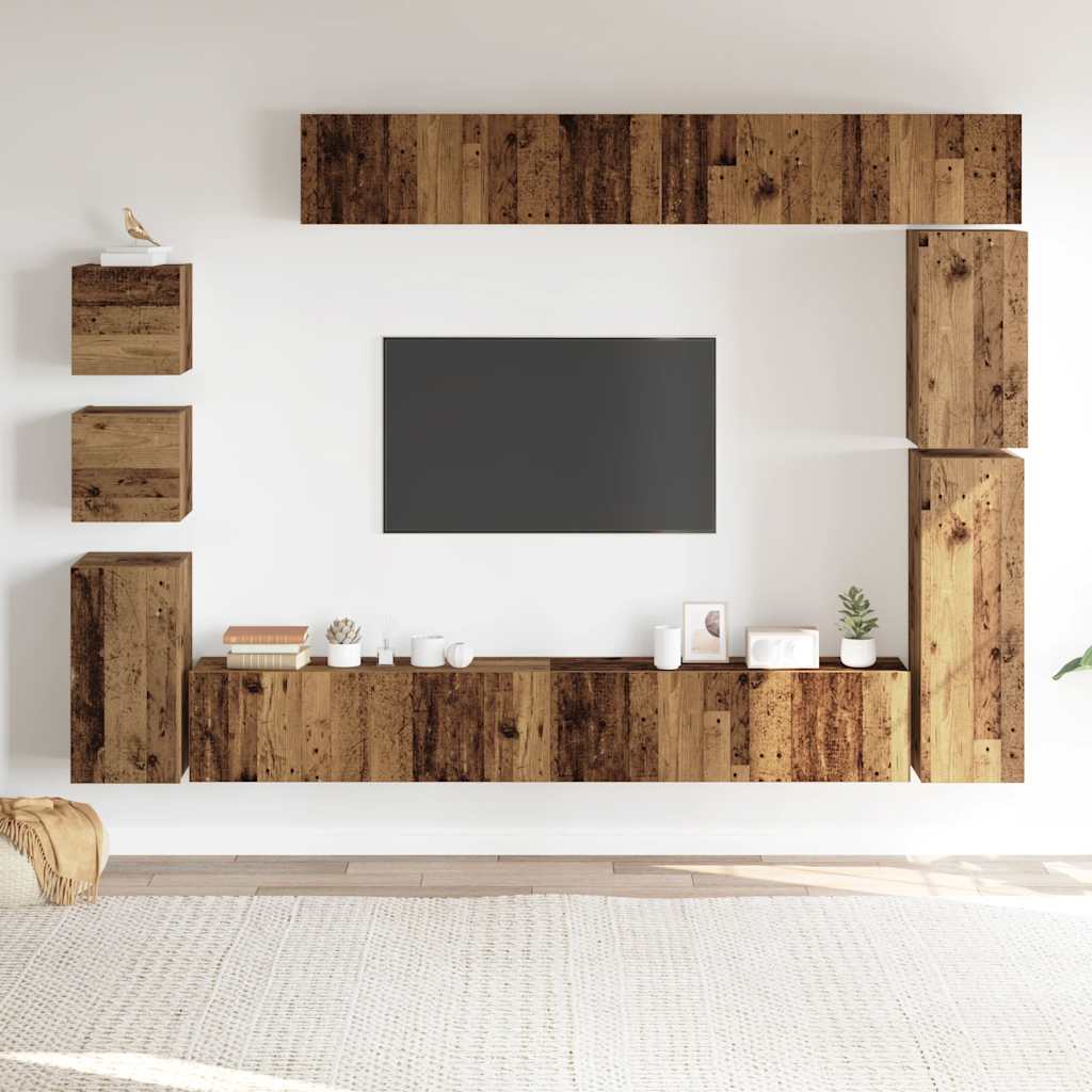 Ensemble de meuble TV mural 9 pcs vieux bois bois d'ingénierie