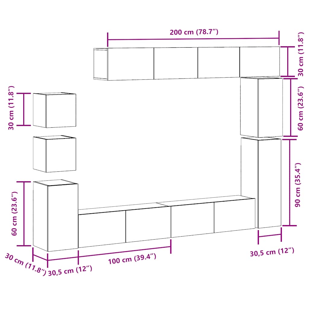 Ensemble de meuble TV mural 9 pcs chêne artisanal