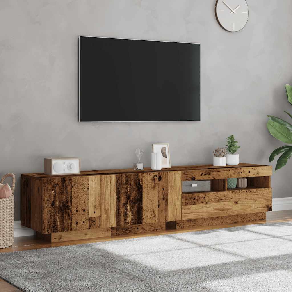 Meuble TV avec lumières LED vieux bois bois d'ingénierie