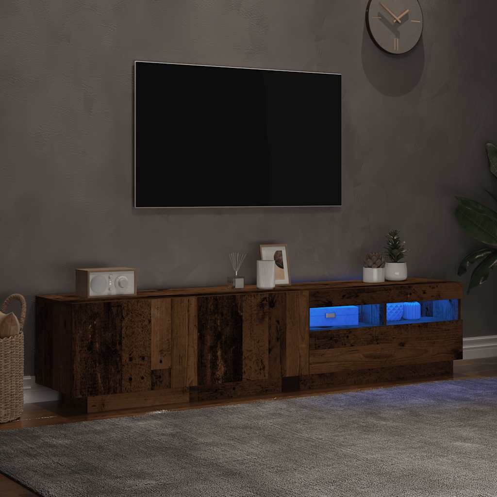 Meuble TV avec lumières LED vieux bois bois d'ingénierie