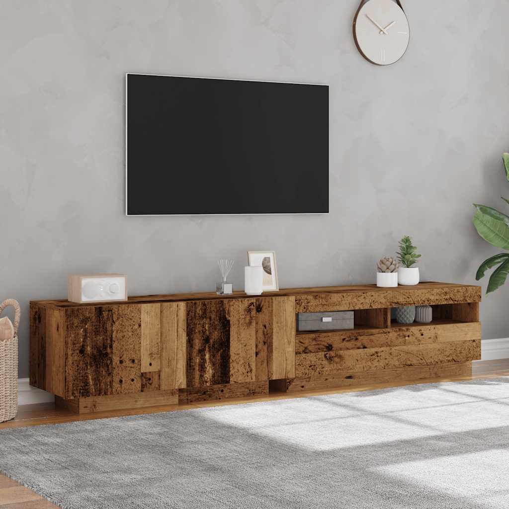 Meuble TV avec lumières LED vieux bois bois d'ingénierie