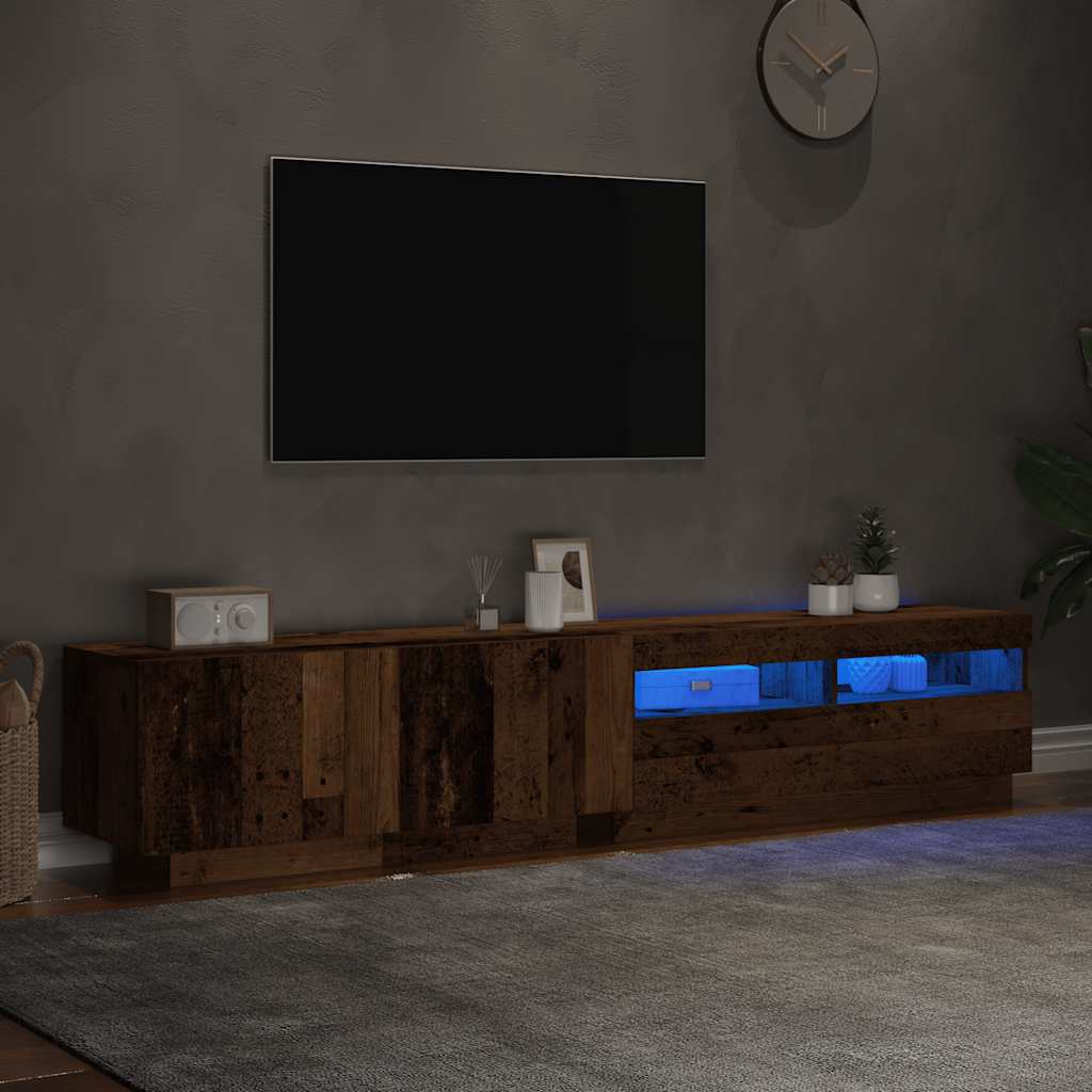 Meuble TV avec lumières LED vieux bois bois d'ingénierie