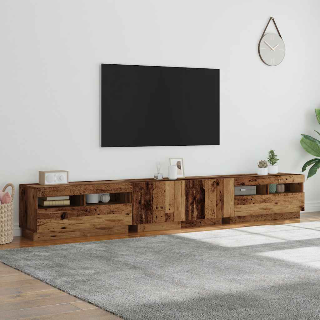 Meuble TV avec lumières LED vieux bois bois d'ingénierie