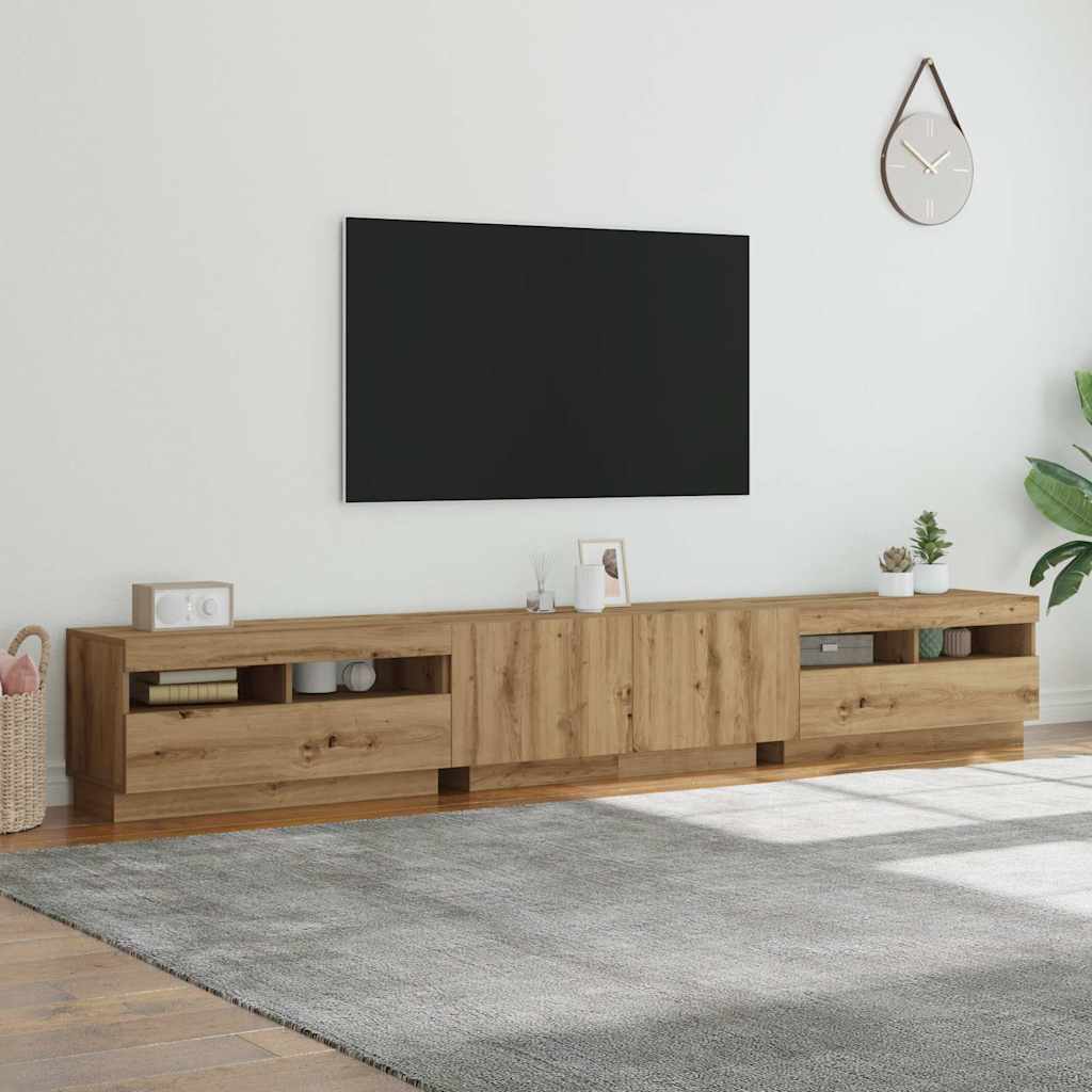 Meuble TV avec lumières LED chêne artisanal bois d'ingénierie