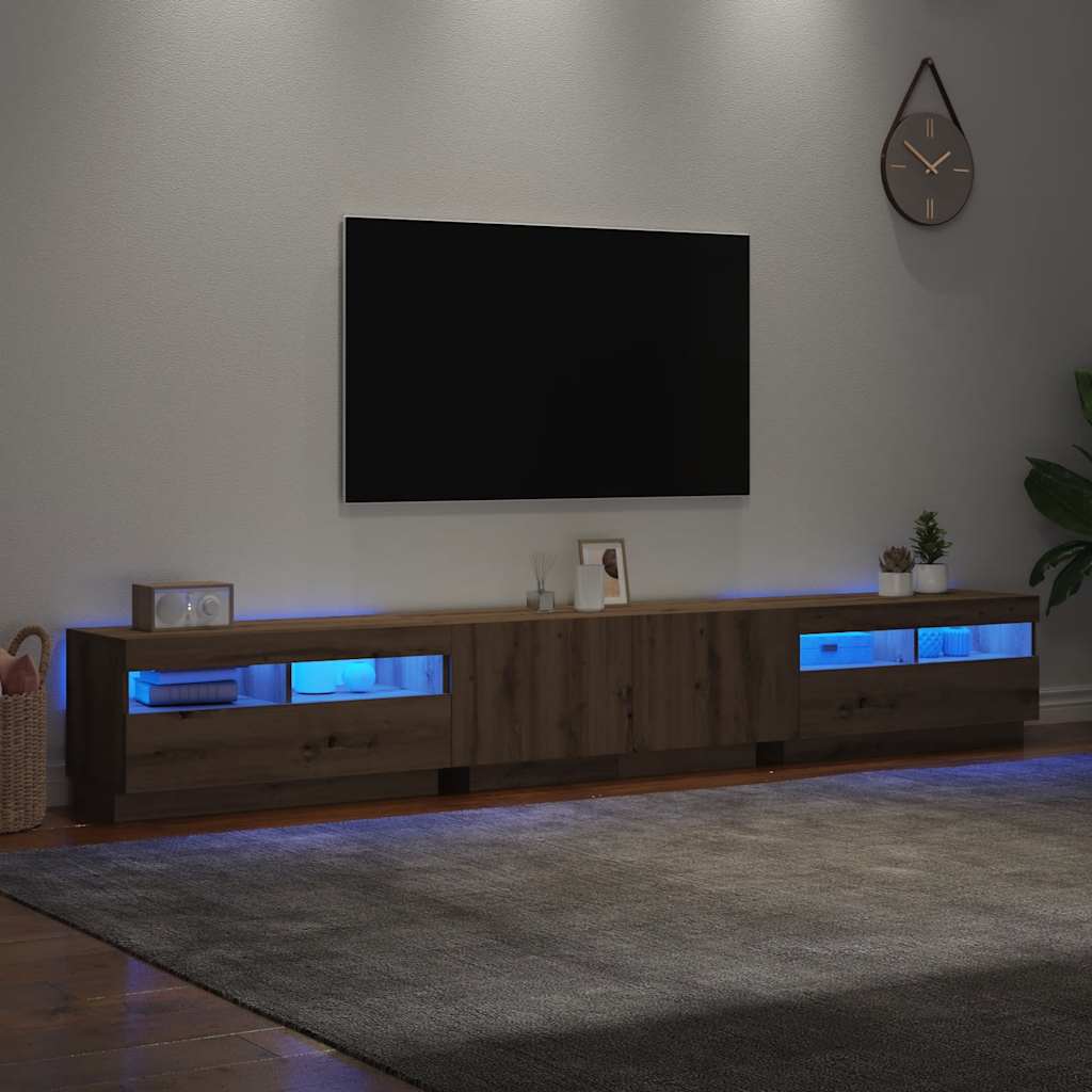 Meuble TV avec lumières LED chêne artisanal bois d'ingénierie