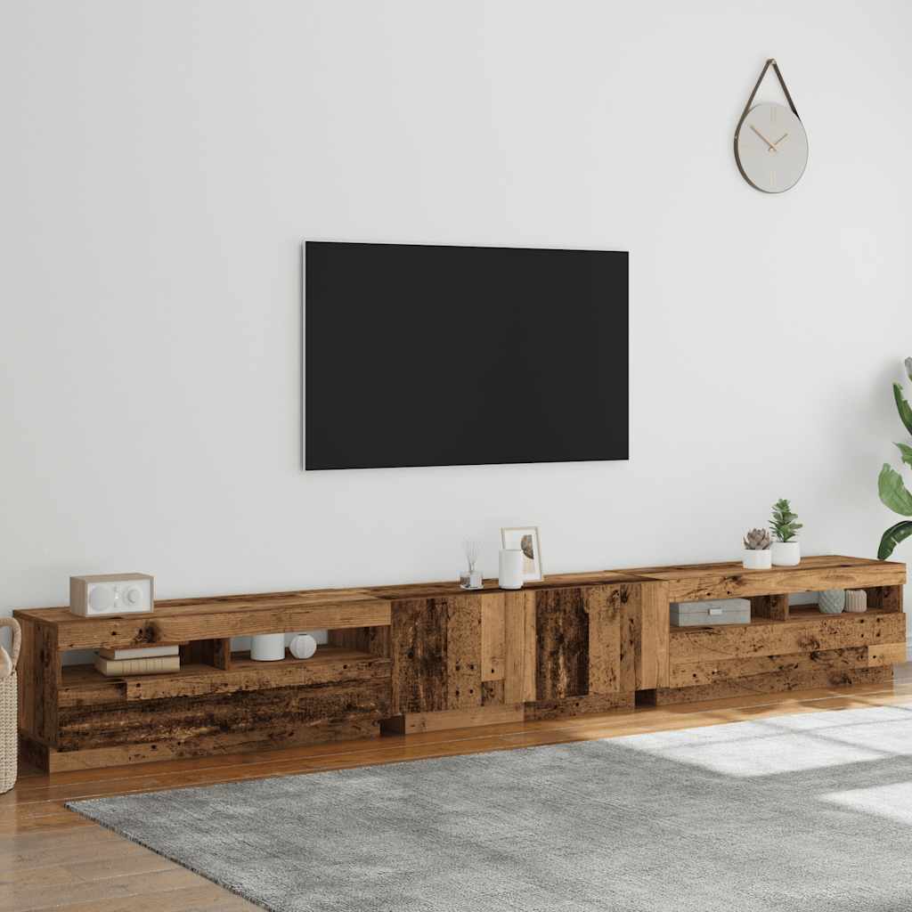 Meuble TV avec lumières LED vieux bois bois d'ingénierie