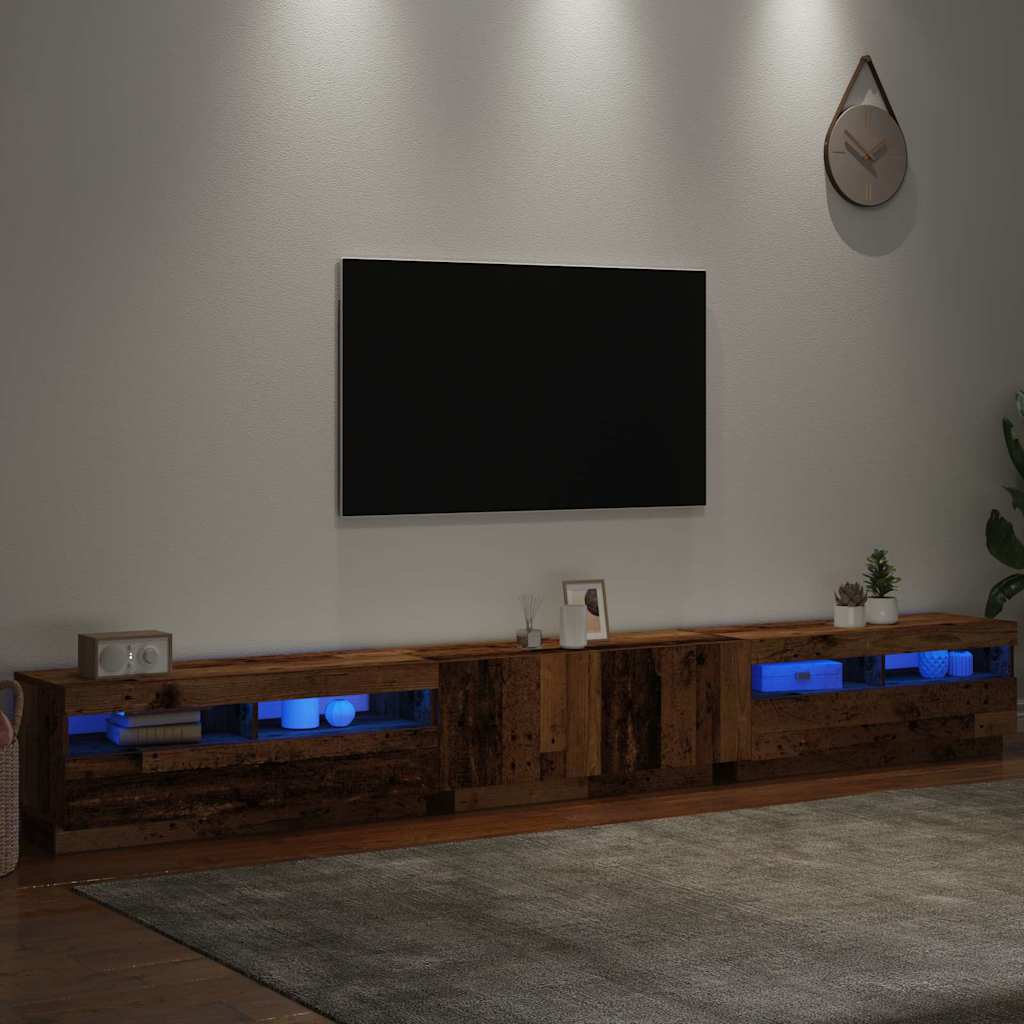 Meuble TV avec lumières LED vieux bois bois d'ingénierie