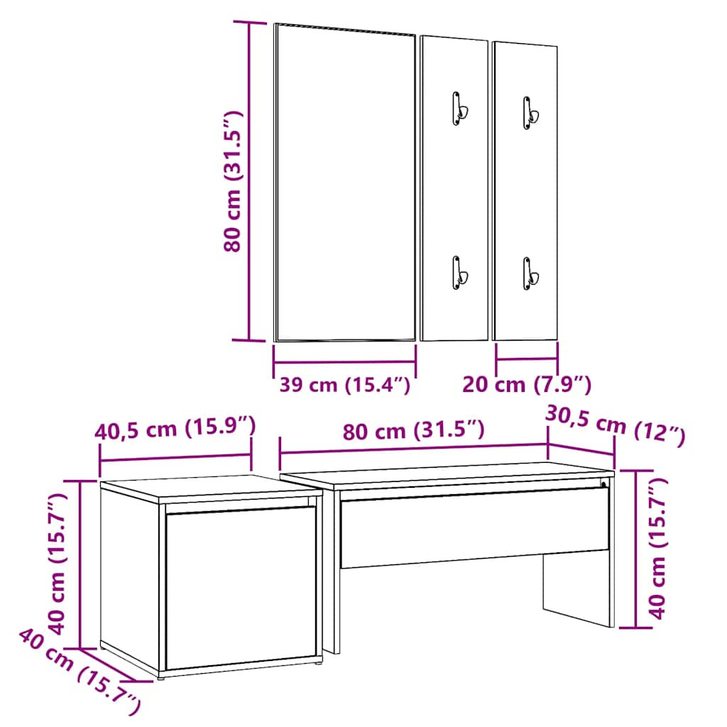 Ensemble de meubles de couloir vieux bois bois d'ingénierie