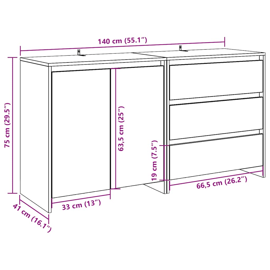 Buffet 2 pcs vieux bois bois d'ingénierie