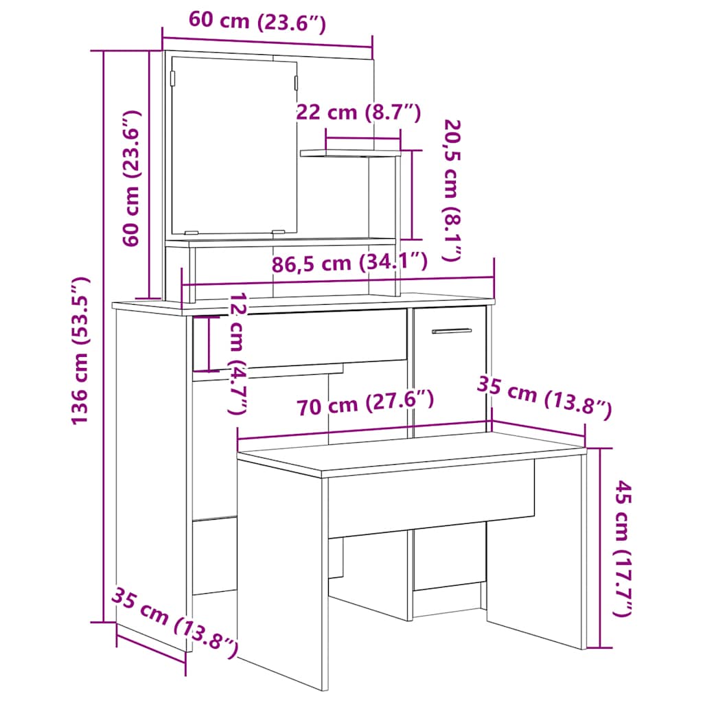 Altes Schminktisch-Set aus Holzwerkstoff