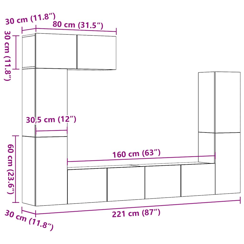 Ensemble de meuble TV mural 5 pcs vieux bois bois d'ingénierie