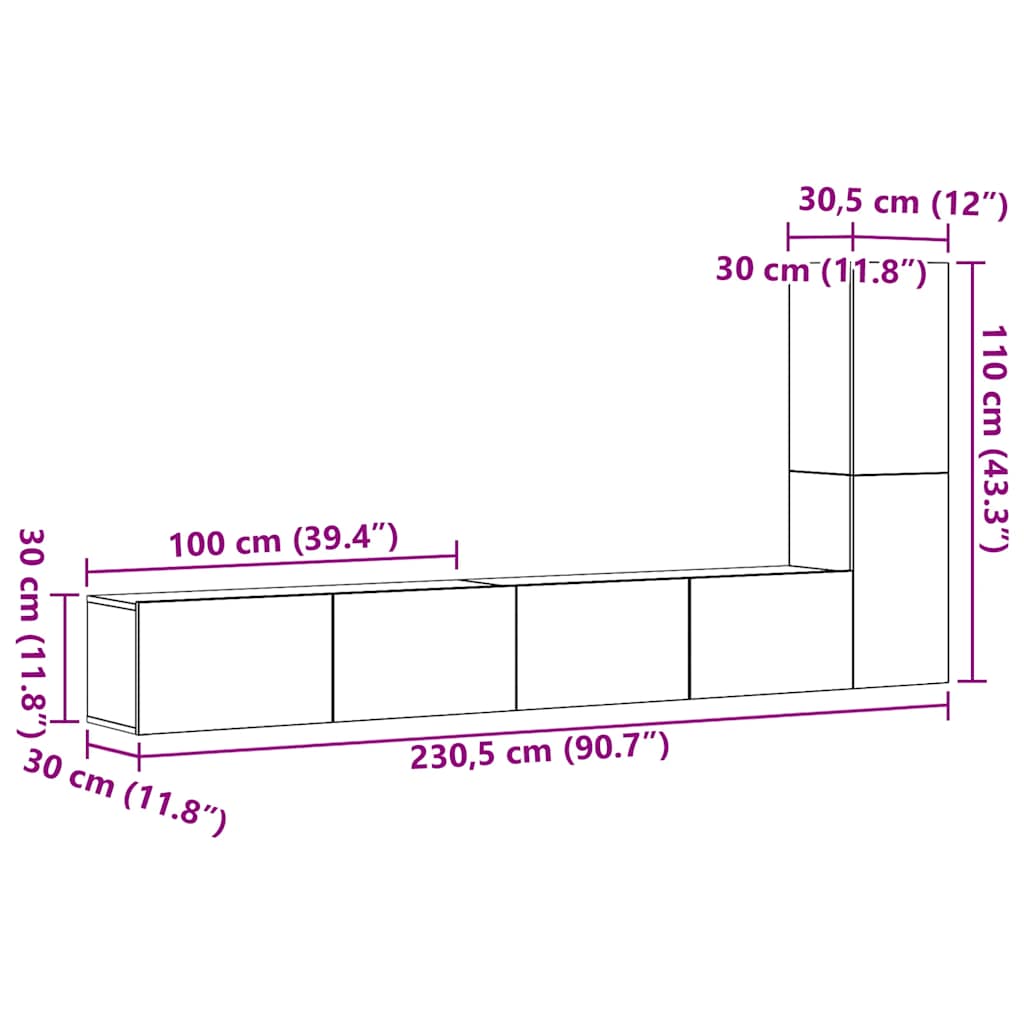 Ensemble de meuble TV mural 3 pcs vieux bois bois d'ingénierie