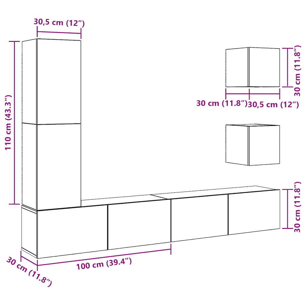 Ensemble de meuble TV mural 5 pcs vieux bois bois d'ingénierie