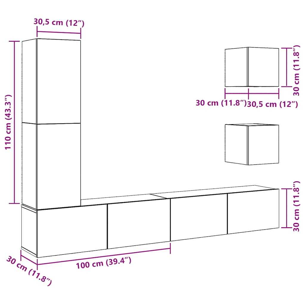 Ensemble de meuble TV mural 5 pcs chêne artisanal