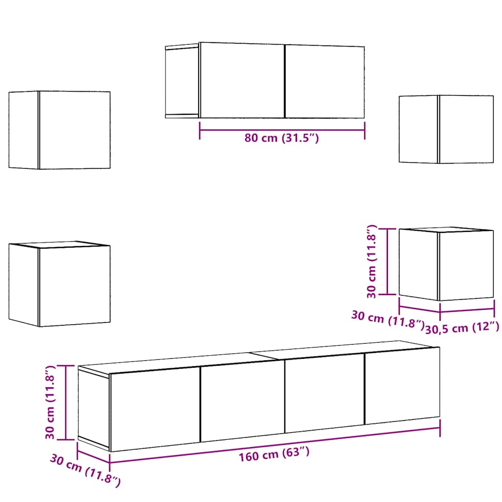 Ensemble de meuble TV mural 5 pcs vieux bois