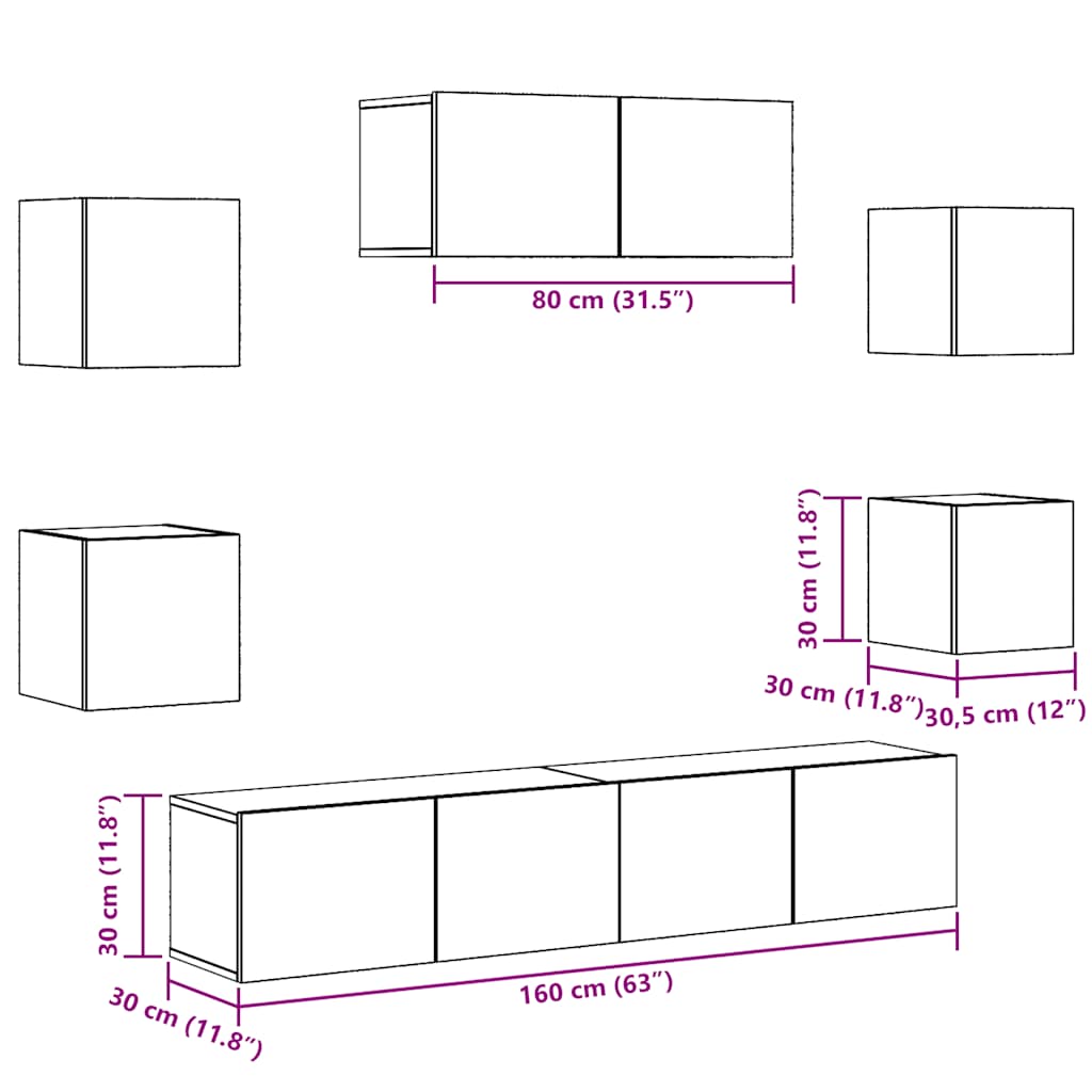 Ensemble de meuble TV mural 5 pcs chêne artisanal