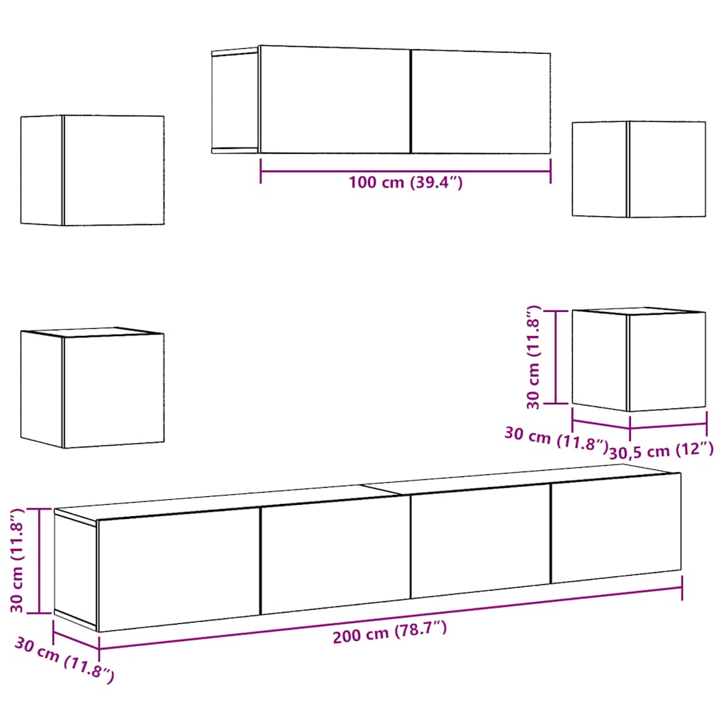 Ensemble de meuble TV mural 7 pcs vieux bois bois d'ingénierie