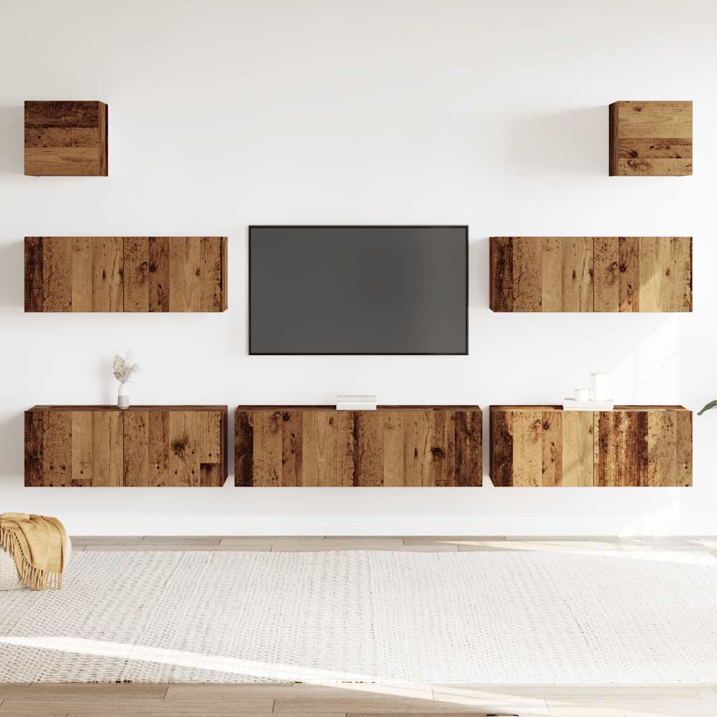 Ensemble de meuble TV mural 7 pcs vieux bois bois d'ingénierie