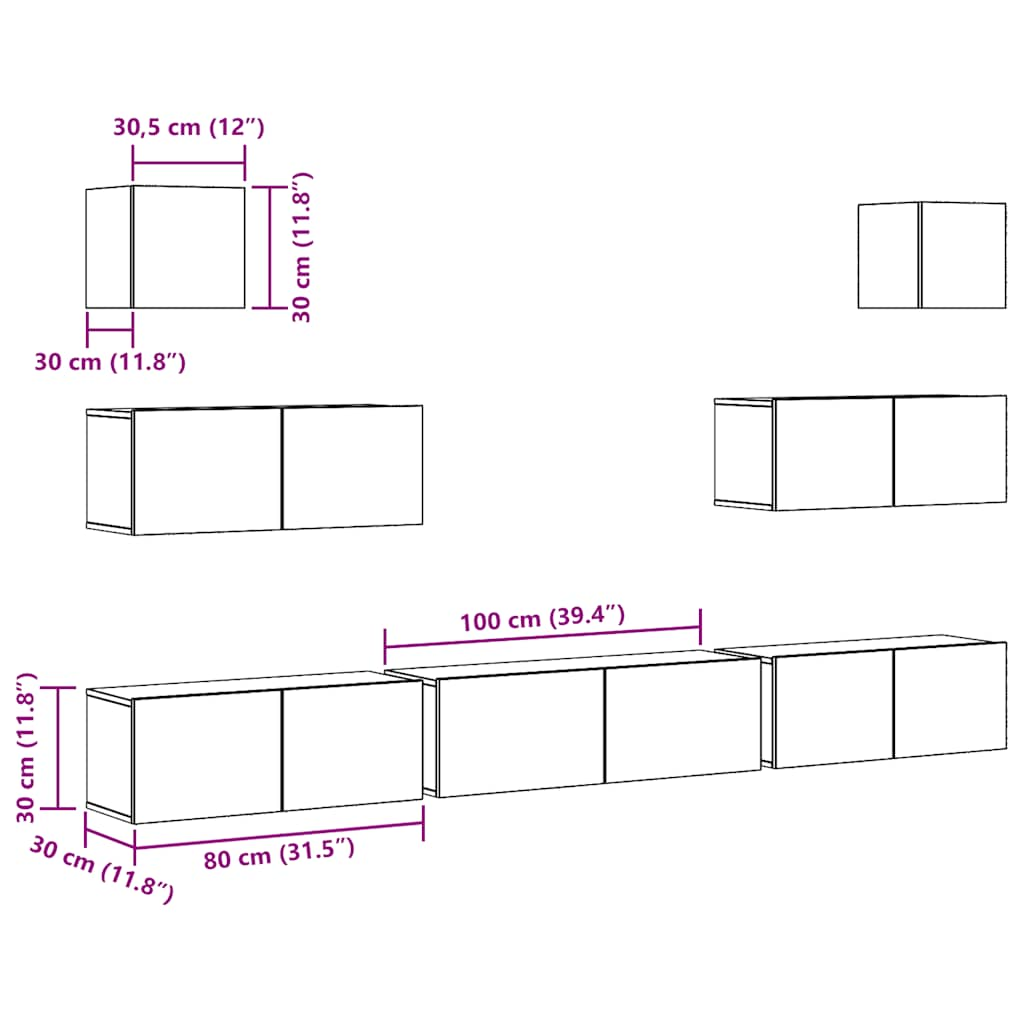 Ensemble de meuble TV mural 7 pcs chêne artisanal