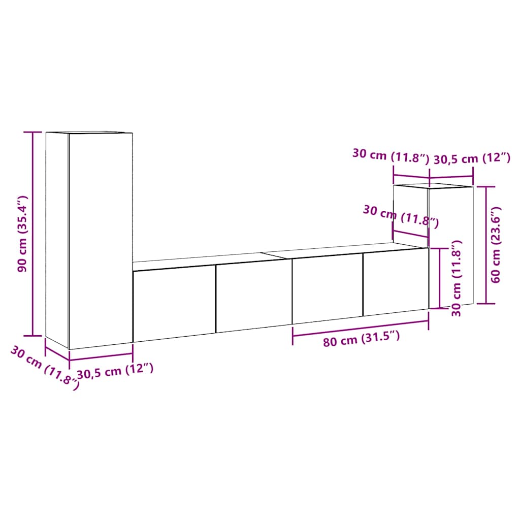 Ensemble de meuble TV mural 4 pcs vieux bois bois d'ingénierie