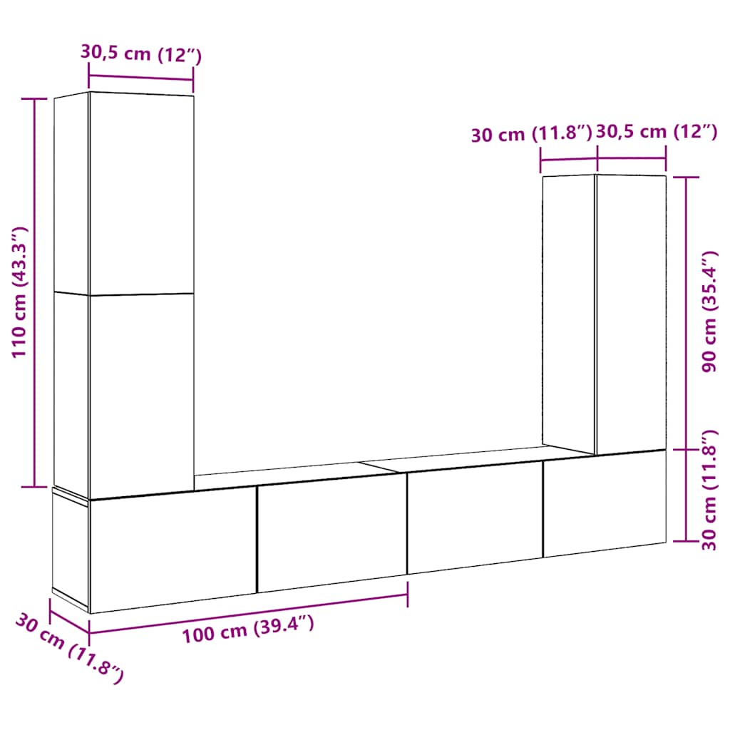 Ensemble de meuble TV mural 4 pcs vieux bois bois d'ingénierie