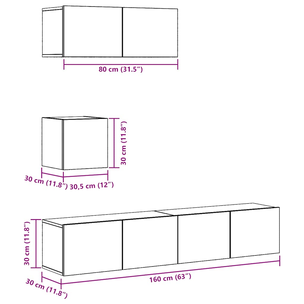 Ensemble de meuble TV mural 4 pcs vieux bois bois d'ingénierie