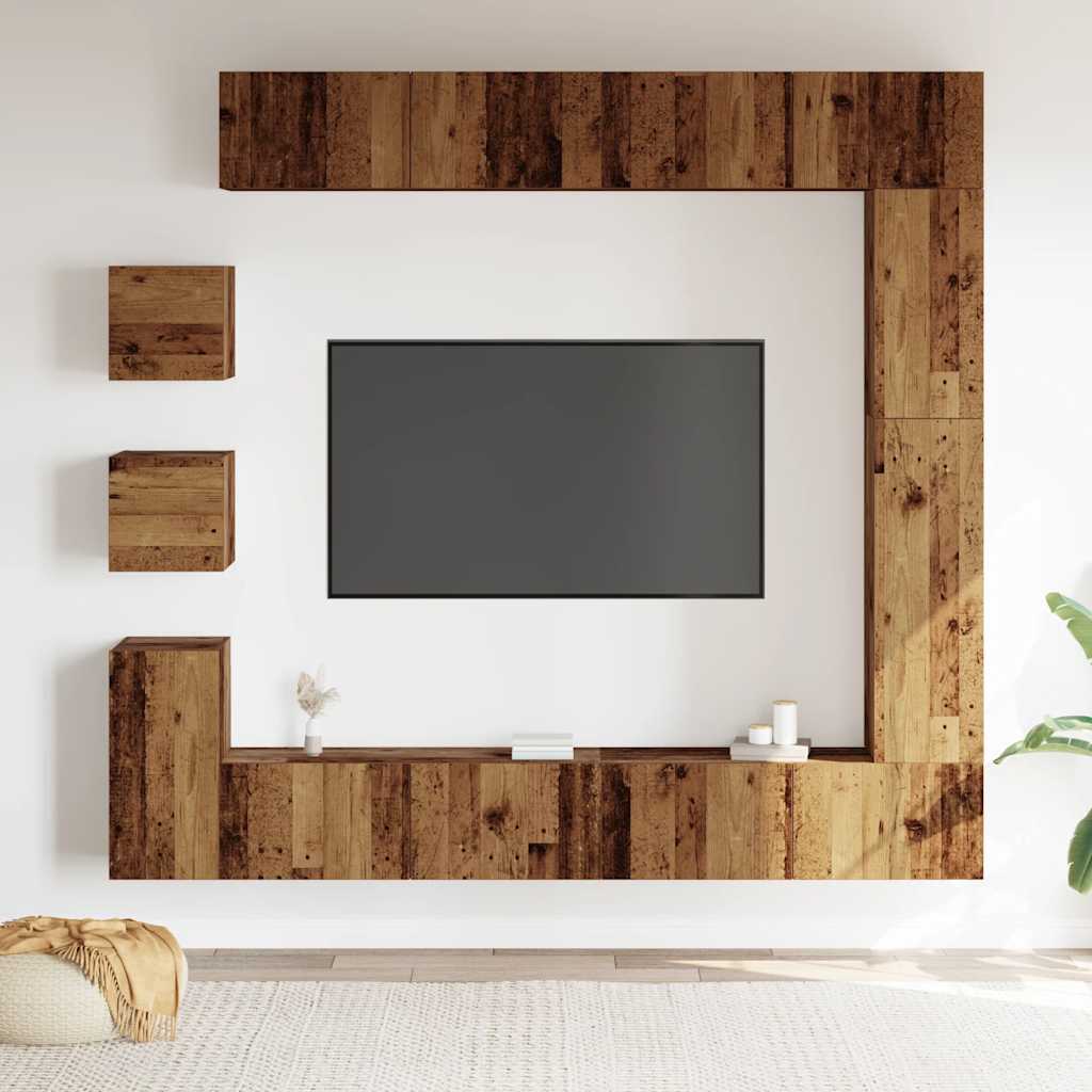 Ensemble de meuble TV mural 9 pcs vieux bois bois d'ingénierie