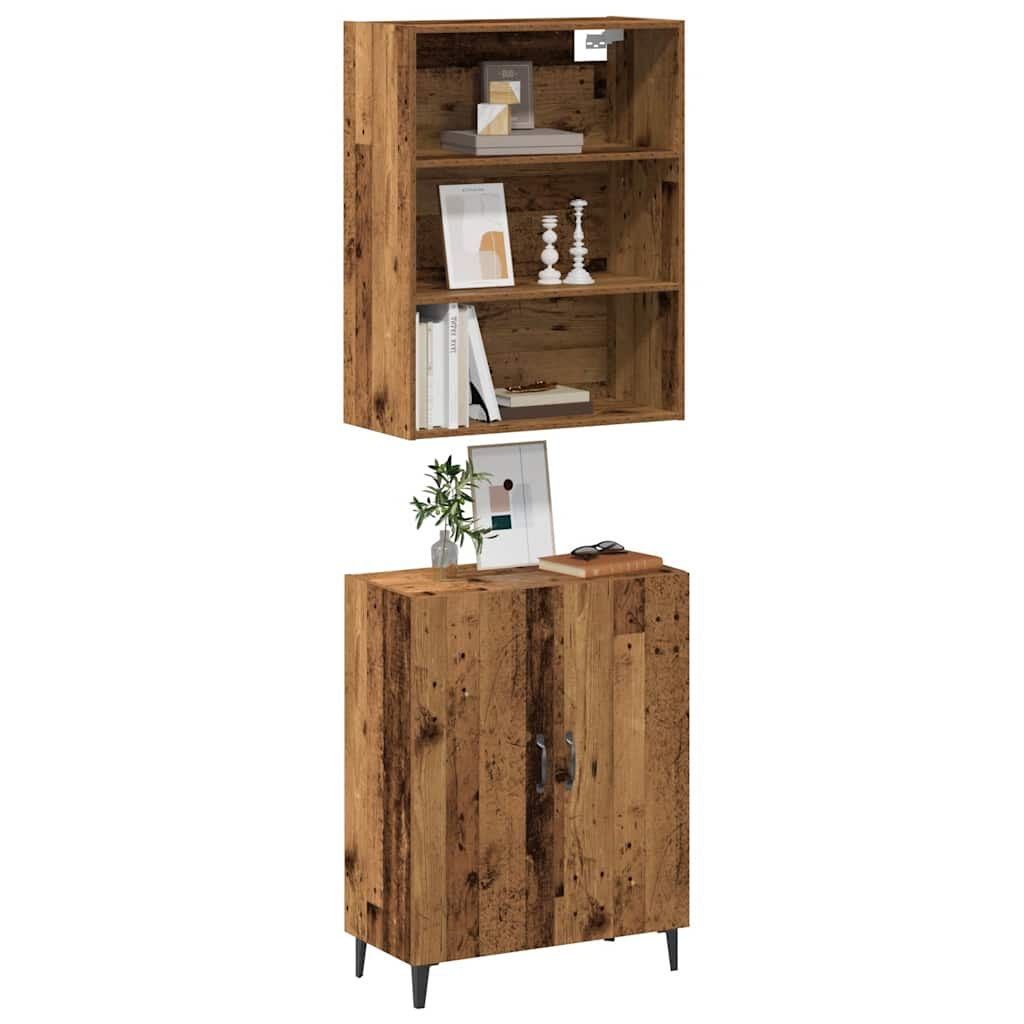 Buffet avec armoire murale vieux bois bois d'ingénierie