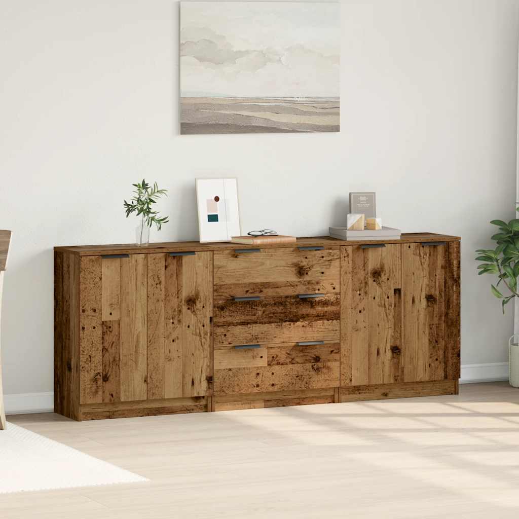 Buffets 3 pcs vieux bois 60x30x70 cm bois d'ingénierie