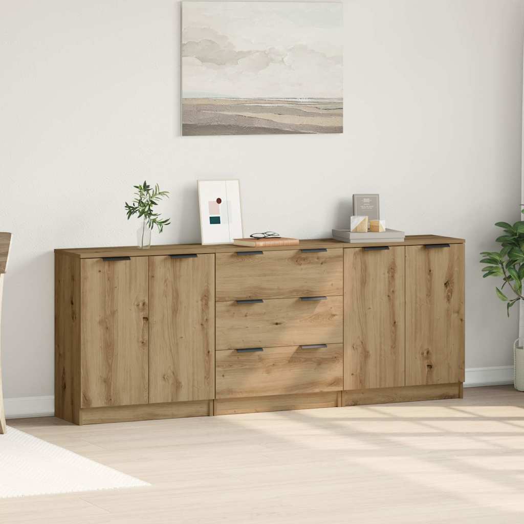 Buffets 3 pcs chêne artisanal 60x30x70 cm bois d'ingénierie