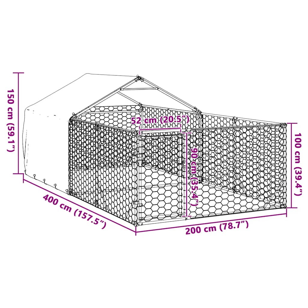 Niche d'extérieur pour chien enclos 4x2x1,5 m acier galvanisé