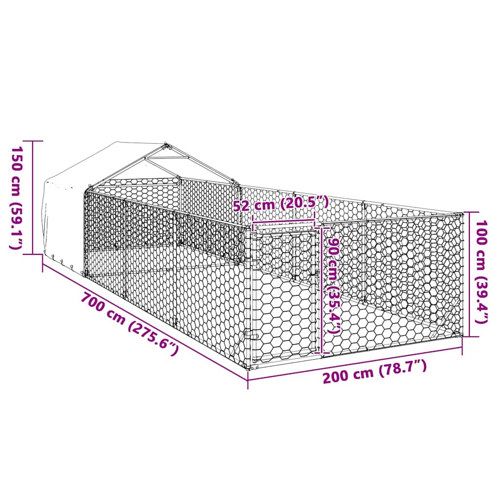 Niche d'extérieur pour chien enclos 7x2x1,5 m acier galvanisé