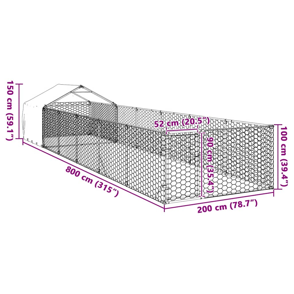 Niche d'extérieur pour chien enclos 8x2x1,5 m acier galvanisé