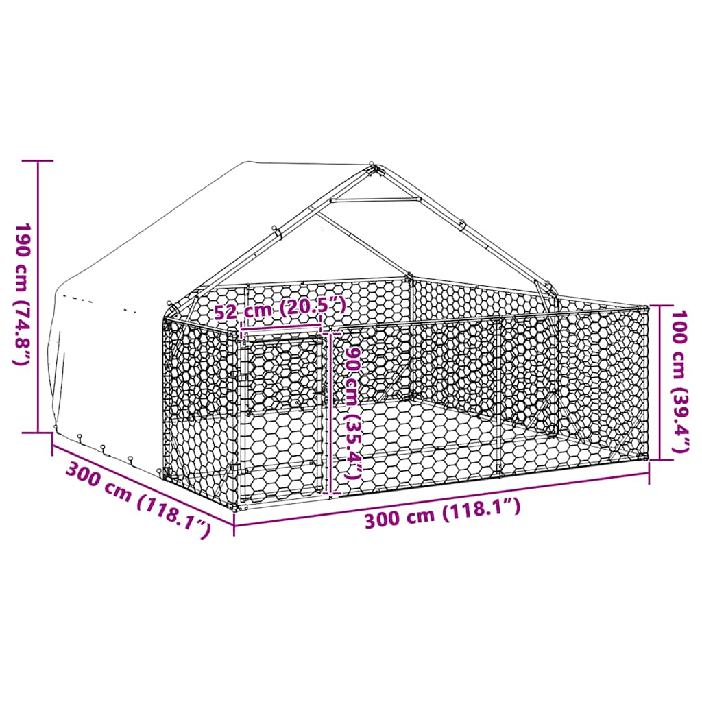 Niche d'extérieur pour chien enclos 3x3x1,9 m acier galvanisé