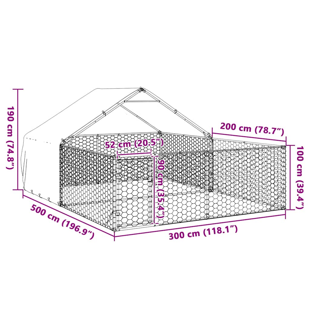 Niche d'extérieur pour chien enclos 5x3x1,9 m acier galvanisé