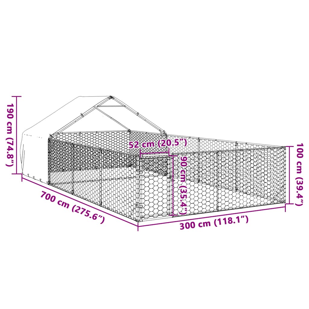 Niche d'extérieur pour chien enclos 7x3x1,9 m acier galvanisé